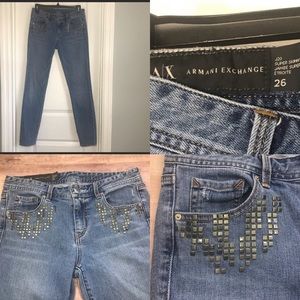 A|X Armani Exchange embellished super skinny jeans